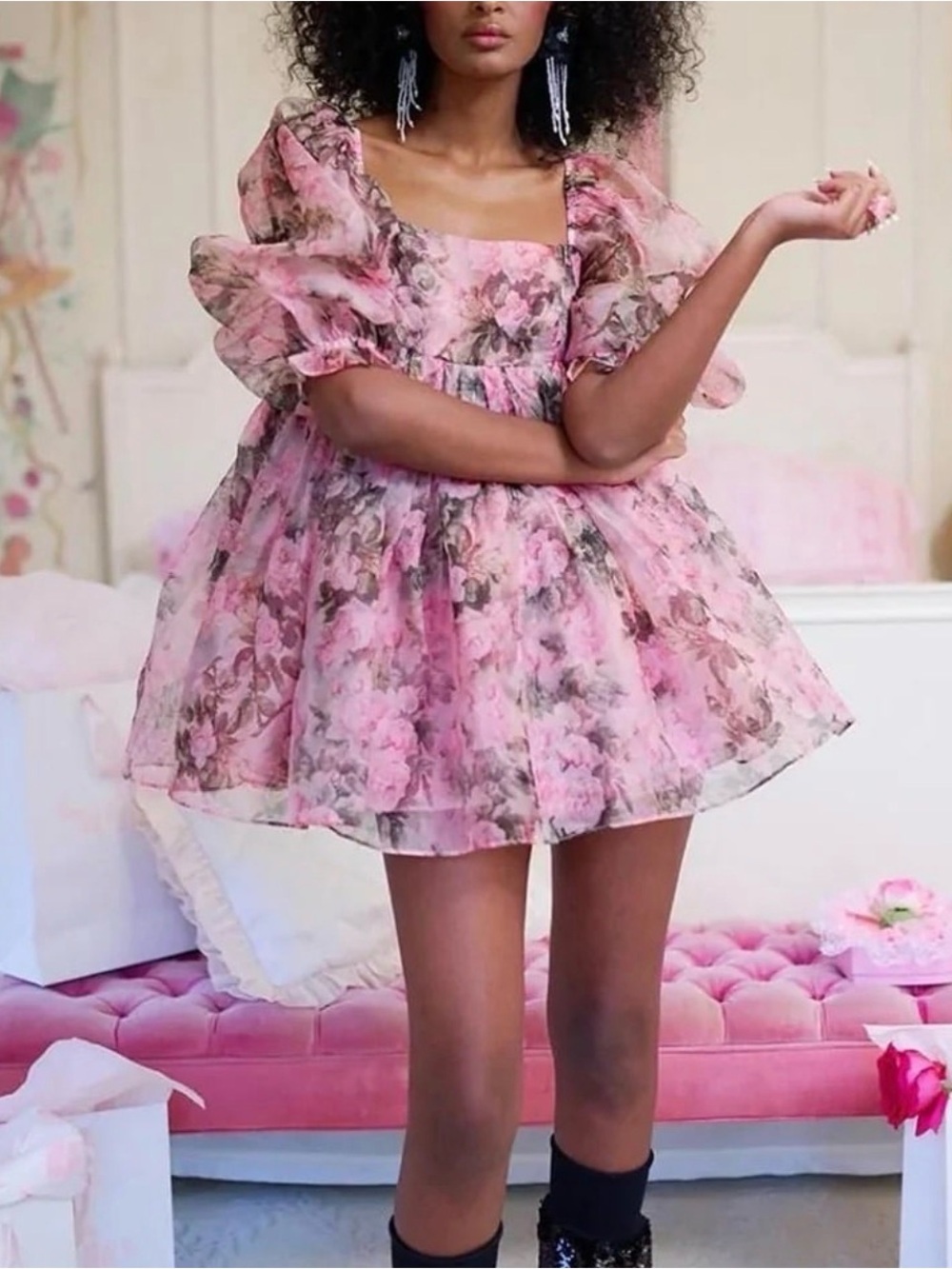 Selkie Queen Bee Silk Gauze Puff Dress